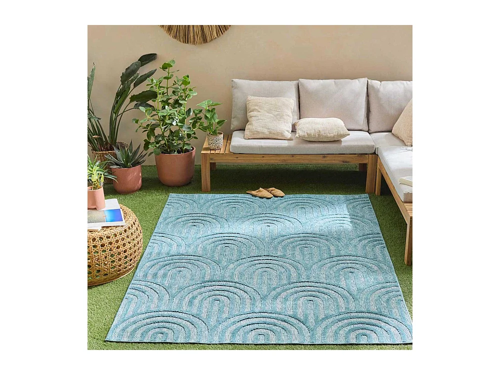 Tapis intérieur extérieur en polypropylène Fira 985 turquoise 230 x 160 cm