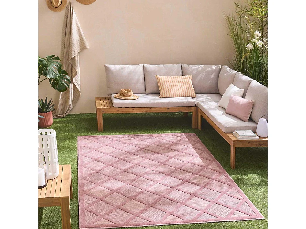 Tapis intérieur extérieur en polypropylène Fira 991 rose 150 x 80 cm
