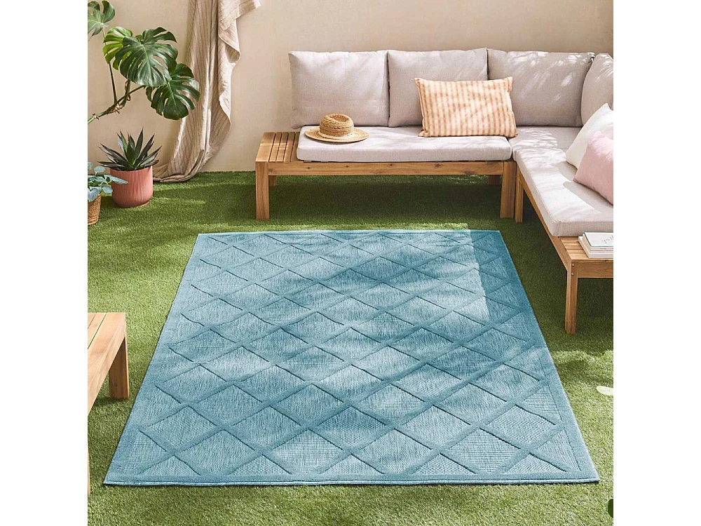 Tapis intérieur extérieur en polypropylène Fira 991 turquoise 300 x 80 cm