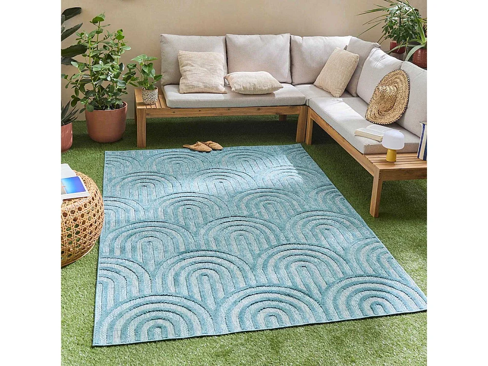 Tapis intérieur extérieur en polypropylène Fira 985 turquoise 300 x 80 cm