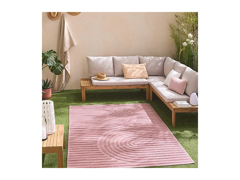 Tapis intérieur extérieur en polypropylène Fira 986 rose 290 x 200 cm