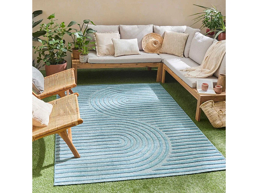 Tapis intérieur extérieur en polypropylène Fira 986 turquoise 300 x 80 cm