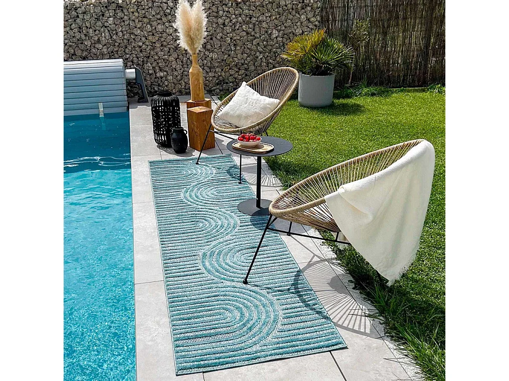 Tapis intérieur extérieur en polypropylène Fira 986 turquoise 300 x 80 cm