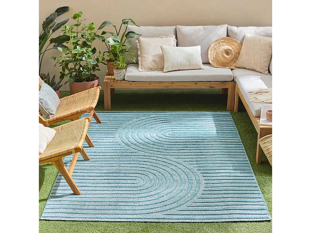Tapis intérieur extérieur en polypropylène Fira 986 turquoise 300 x 80 cm