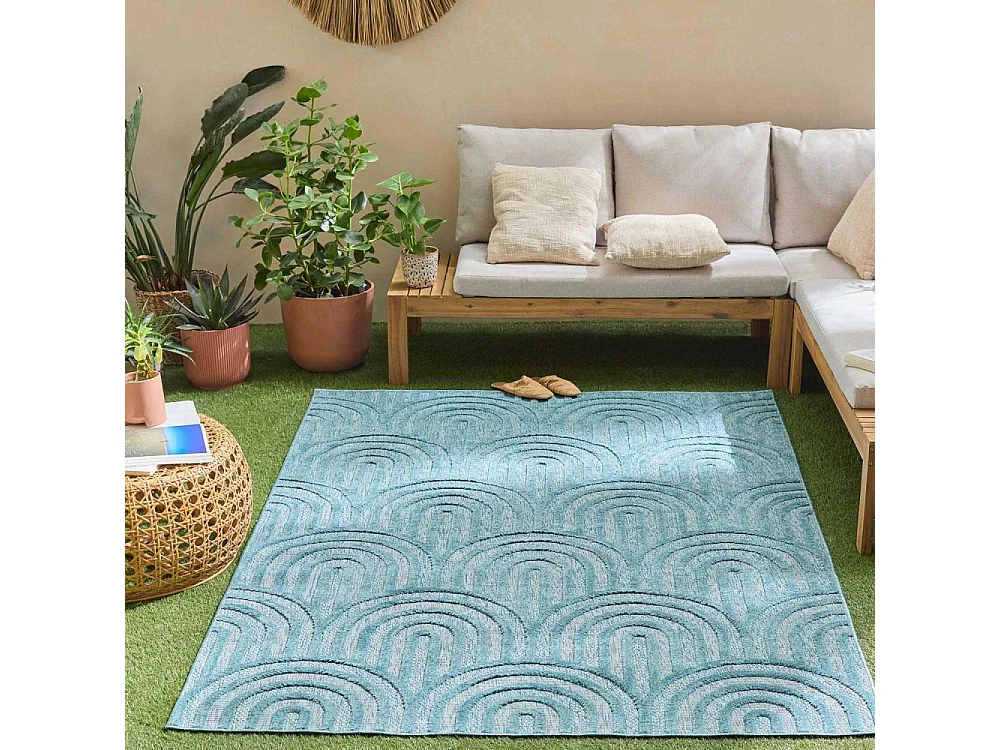 Tapis intérieur extérieur en polypropylène Fira 985 turquoise 150 x 80 cm