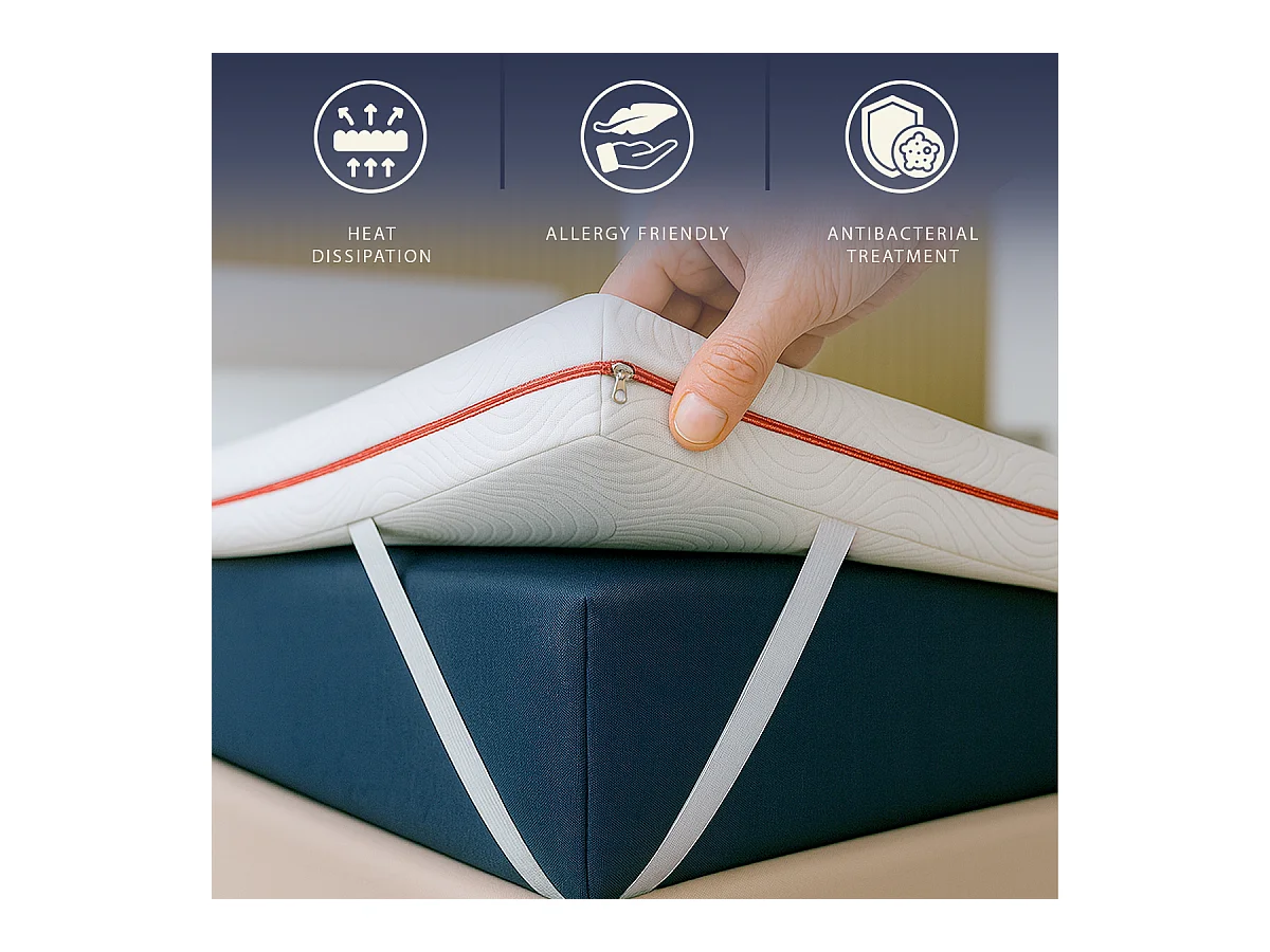 Topper double français 140 X 190 mousse mémoire 9 zones | Hauteur 5 cm | Anti-allergique