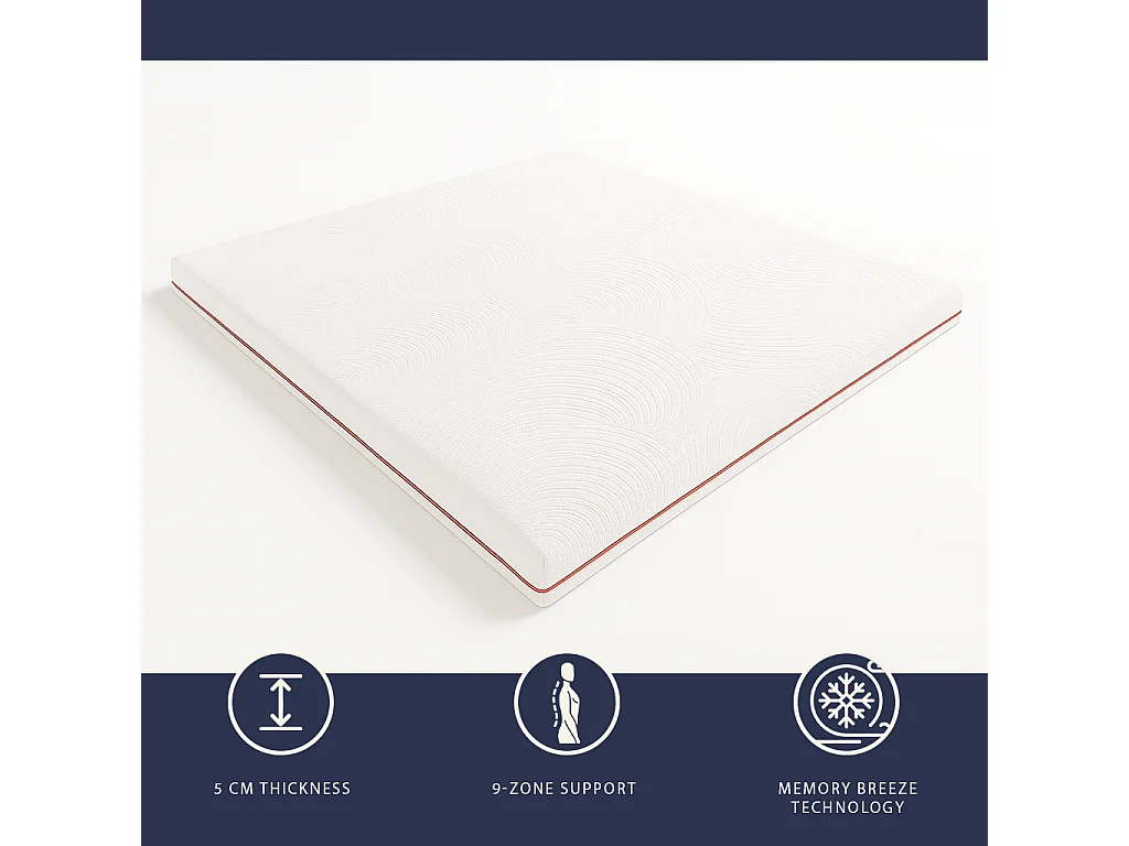 Topper double français 140 X 190 mousse mémoire 9 zones | Hauteur 5 cm | Anti-allergique