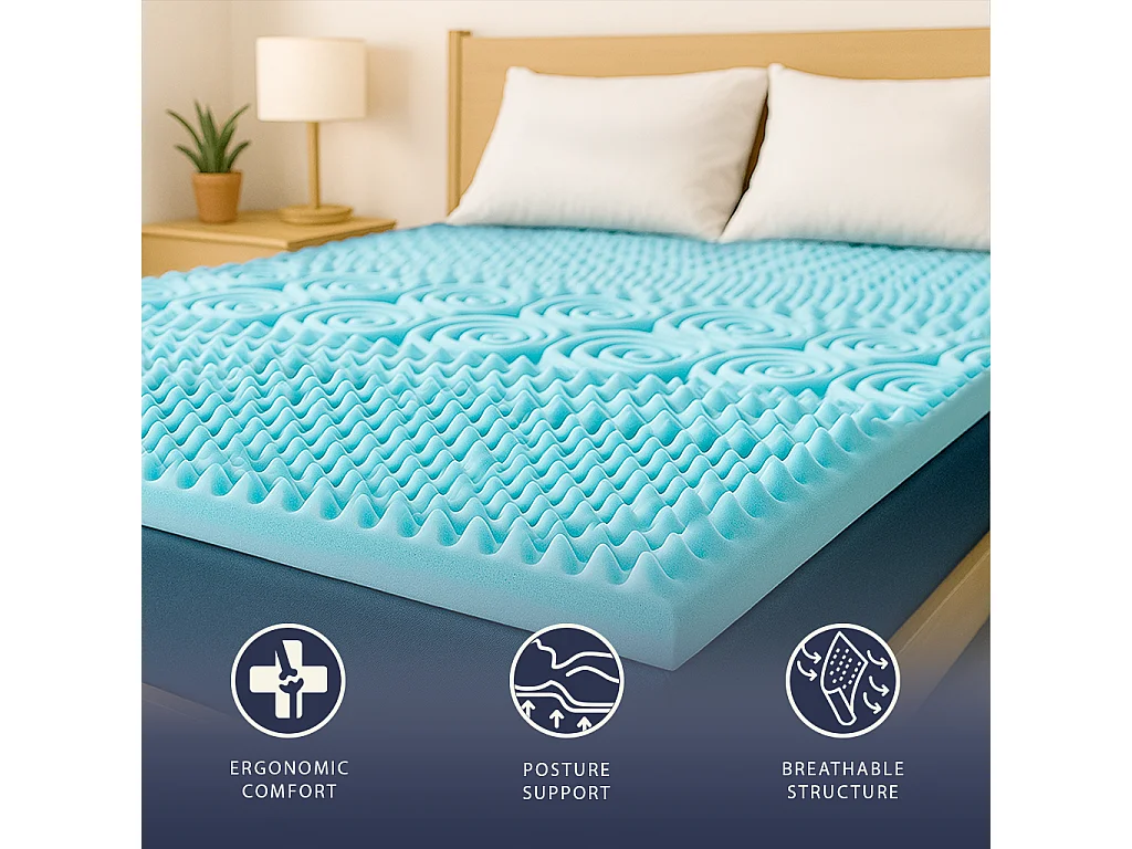 Topper une place et demie 120 X 190 mousse mémoire 9 zones | Hauteur 5 cm | Anti-allergique