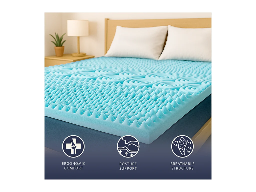 Topper double français 135 X 190 mousse mémoire 9 zones | Hauteur 5 cm | Anti-allergique