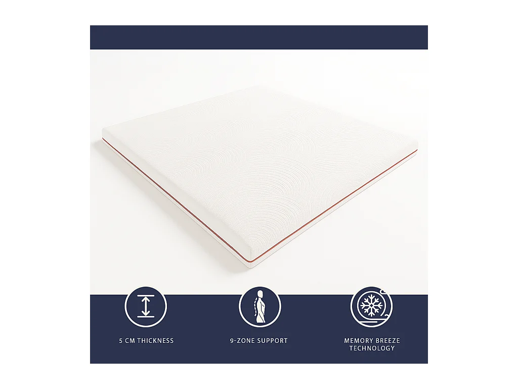 Topper double français 135 X 190 mousse mémoire 9 zones | Hauteur 5 cm | Anti-allergique