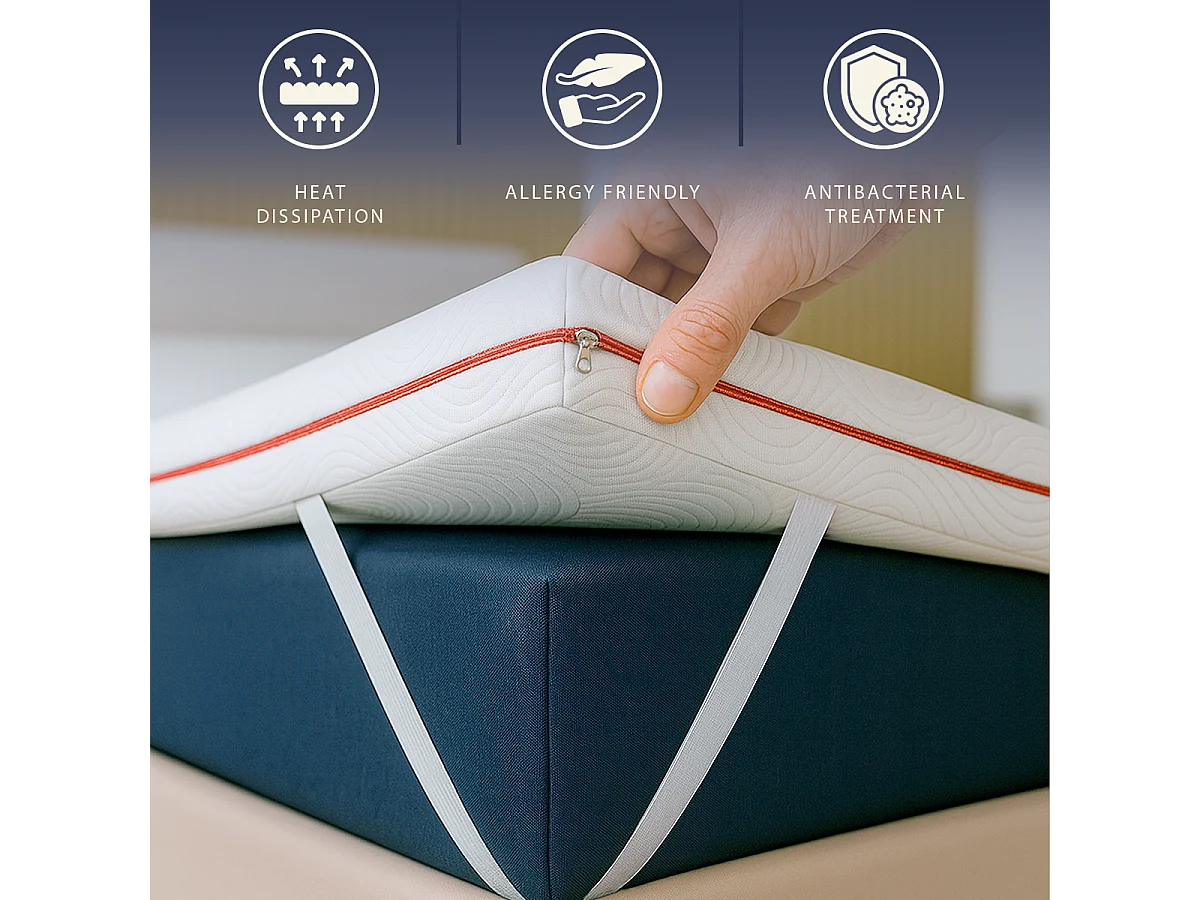 Topper double français 135 X 190 mousse mémoire 9 zones | Hauteur 5 cm | Anti-allergique