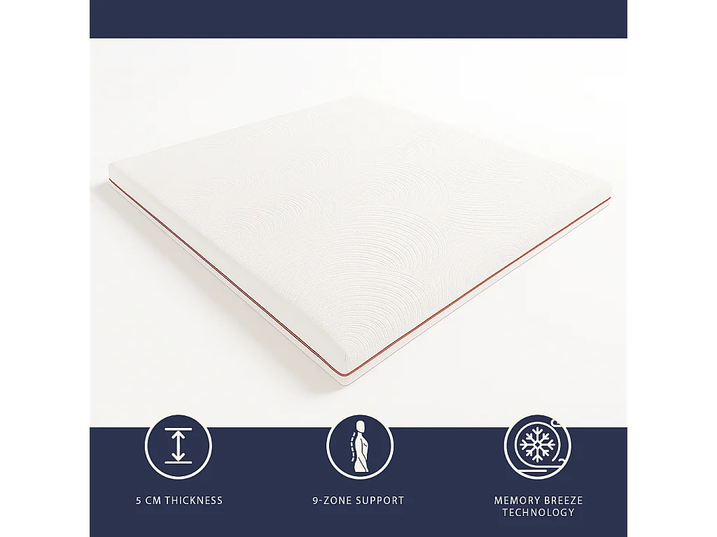 Topper king size 180 X 200 mousse mémoire 9 zones | Hauteur 5 cm | Anti-allergique