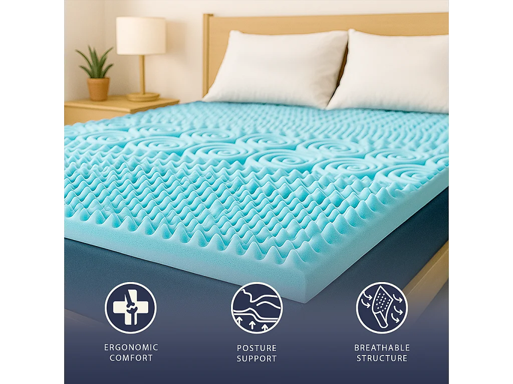 Topper double 160 X 190 mousse mémoire 9 zones | Hauteur 5 cm | Anti-allergique