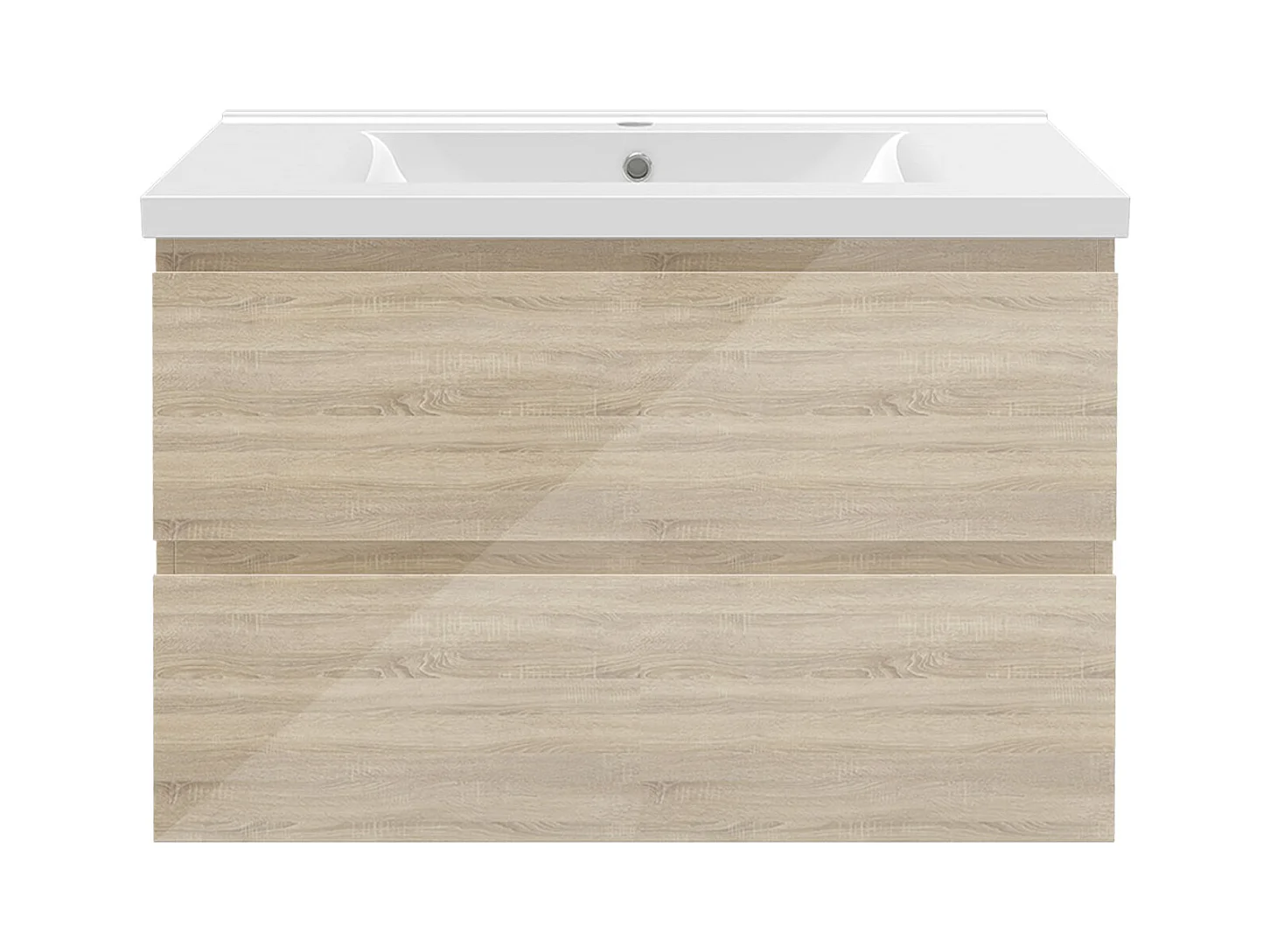 AICA Ensemble de meubles de salle de bain 80 cm avec vasque, 2 tiroirs à fermeture amortie - meuble suspendu , Brillance, Chêne