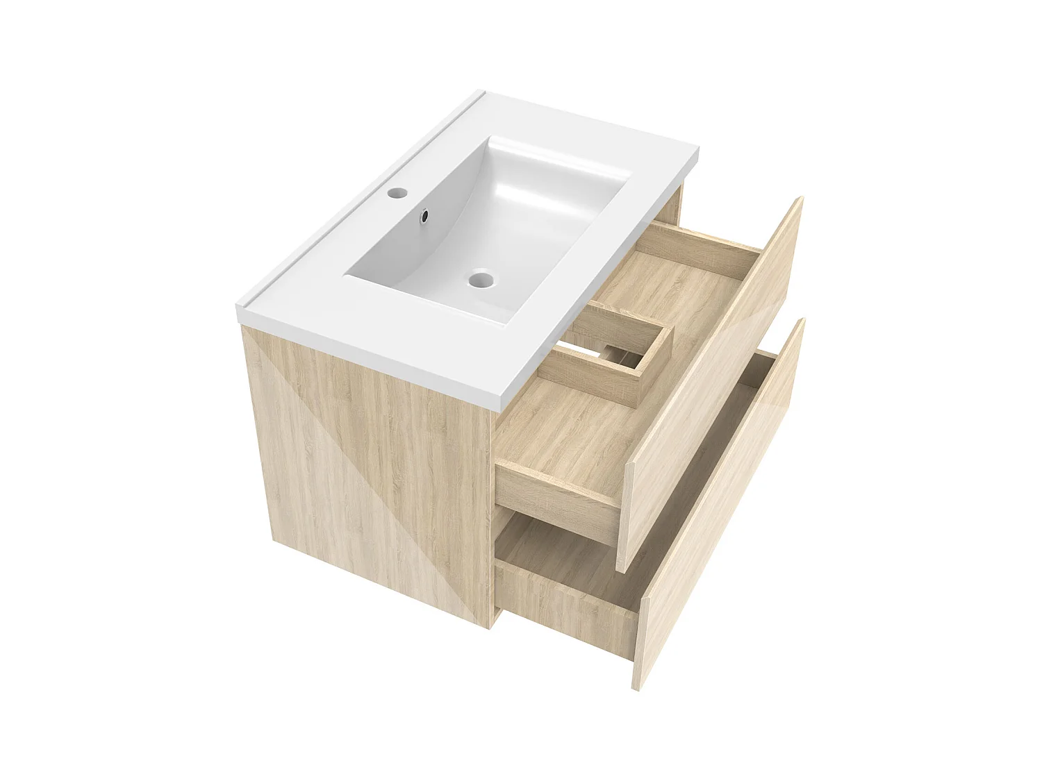 AICA Ensemble de meubles de salle de bain 80 cm avec vasque, 2 tiroirs à fermeture amortie - meuble suspendu , Brillance, Chêne