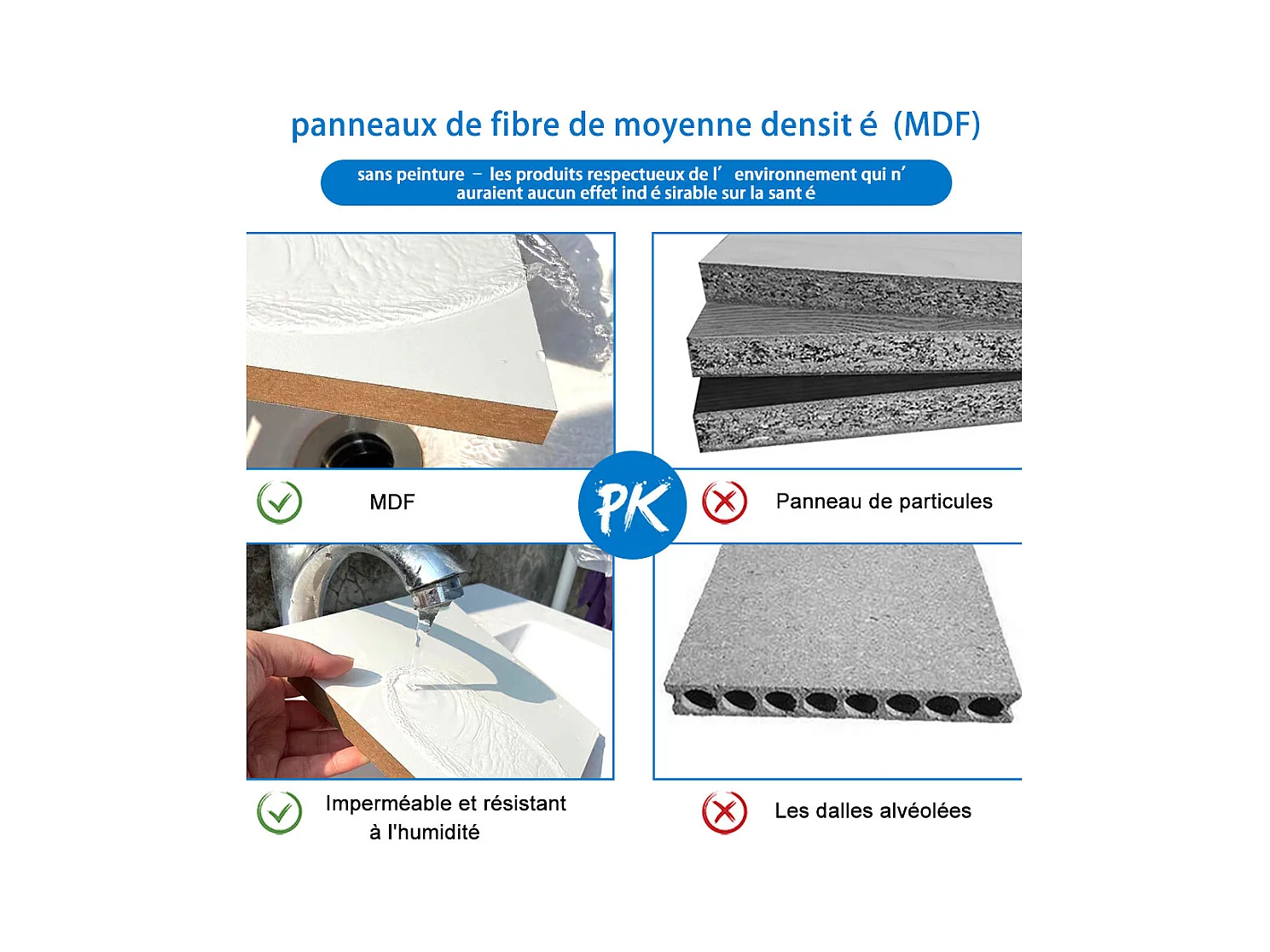 AICA Ensemble de meubles de salle de bain 80 cm avec vasque, 2 tiroirs à fermeture amortie - meuble suspendu , Brillance, Chêne