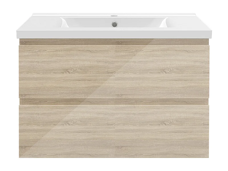 AICA Ensemble de meubles de salle de bain 80 cm avec vasque, 2 tiroirs à fermeture amortie - meuble suspendu , Brillance, Chêne