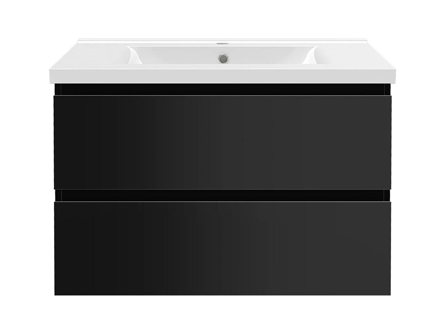 AICA Ensemble de meubles de salle de bain 80 cm avec vasque, 2 tiroirs à fermeture amortie - meuble suspendu , Brillance, Noir