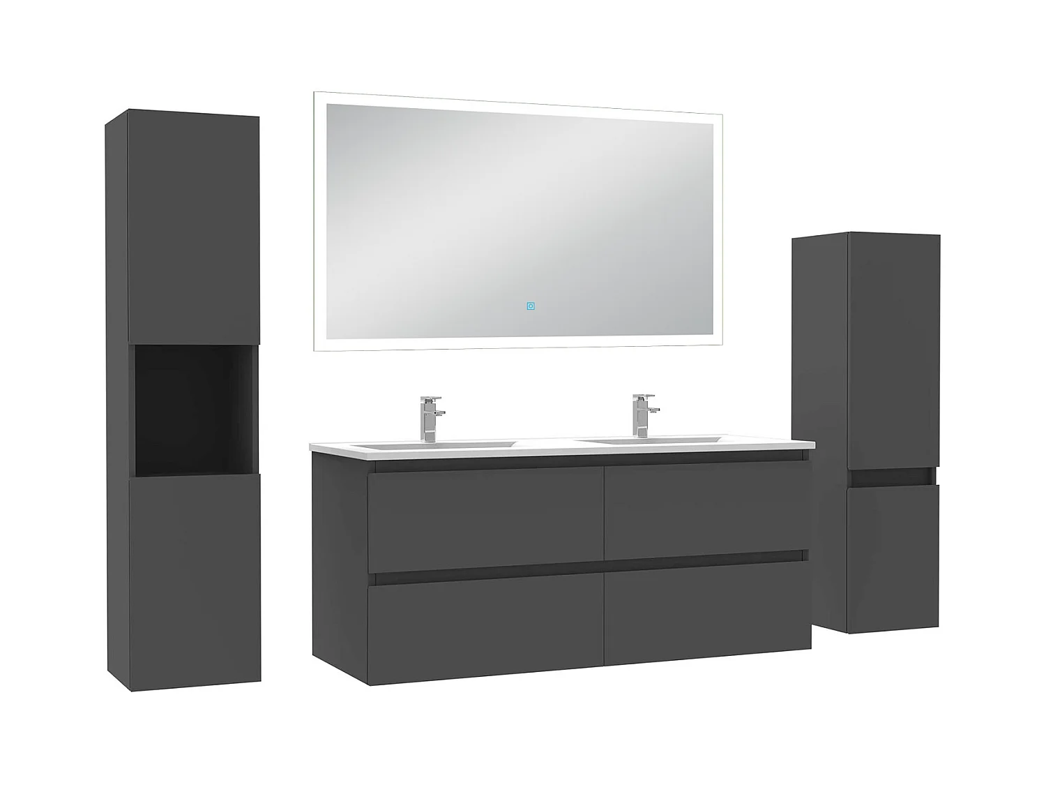 AICA Ensemble de meubles de salle de bain 120cm double vasque avec colonne et miroir led dimmable anthracite