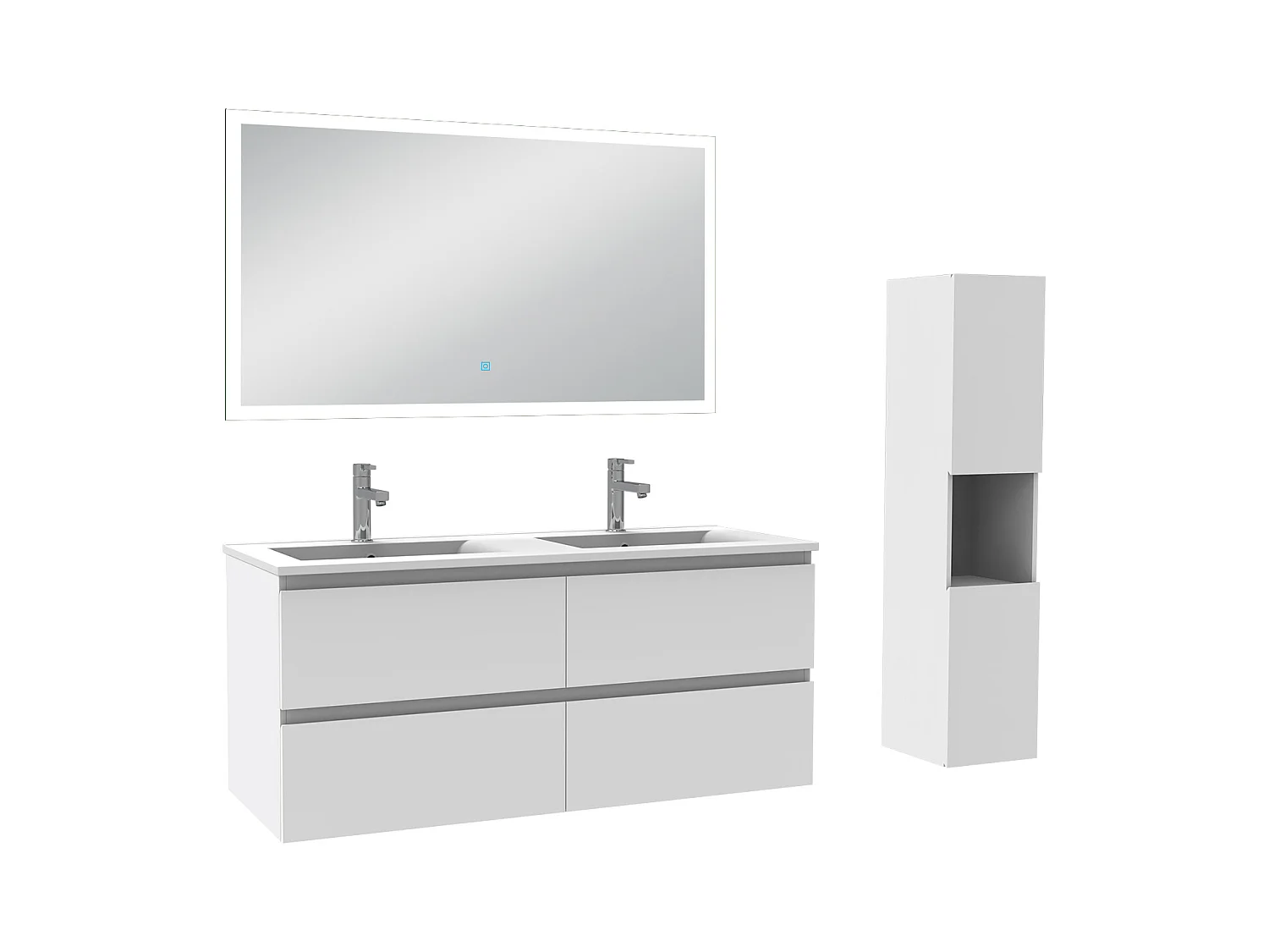 AICA Ensemble de meubles de salle de bain 120cm avec vasque et colonne et miroir lumineux Tricolore Dimmable Blanc
