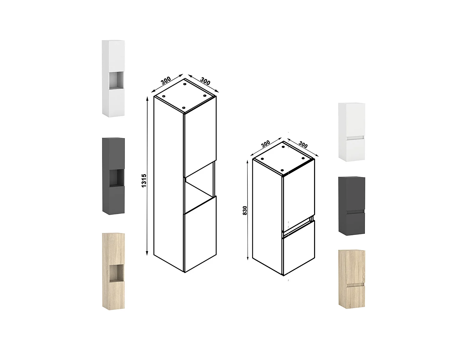 AICA Ensemble de meubles de salle de bain 120cm avec double vasque et colonne et miroir led 3 couleurs + Dimmable Anthracite