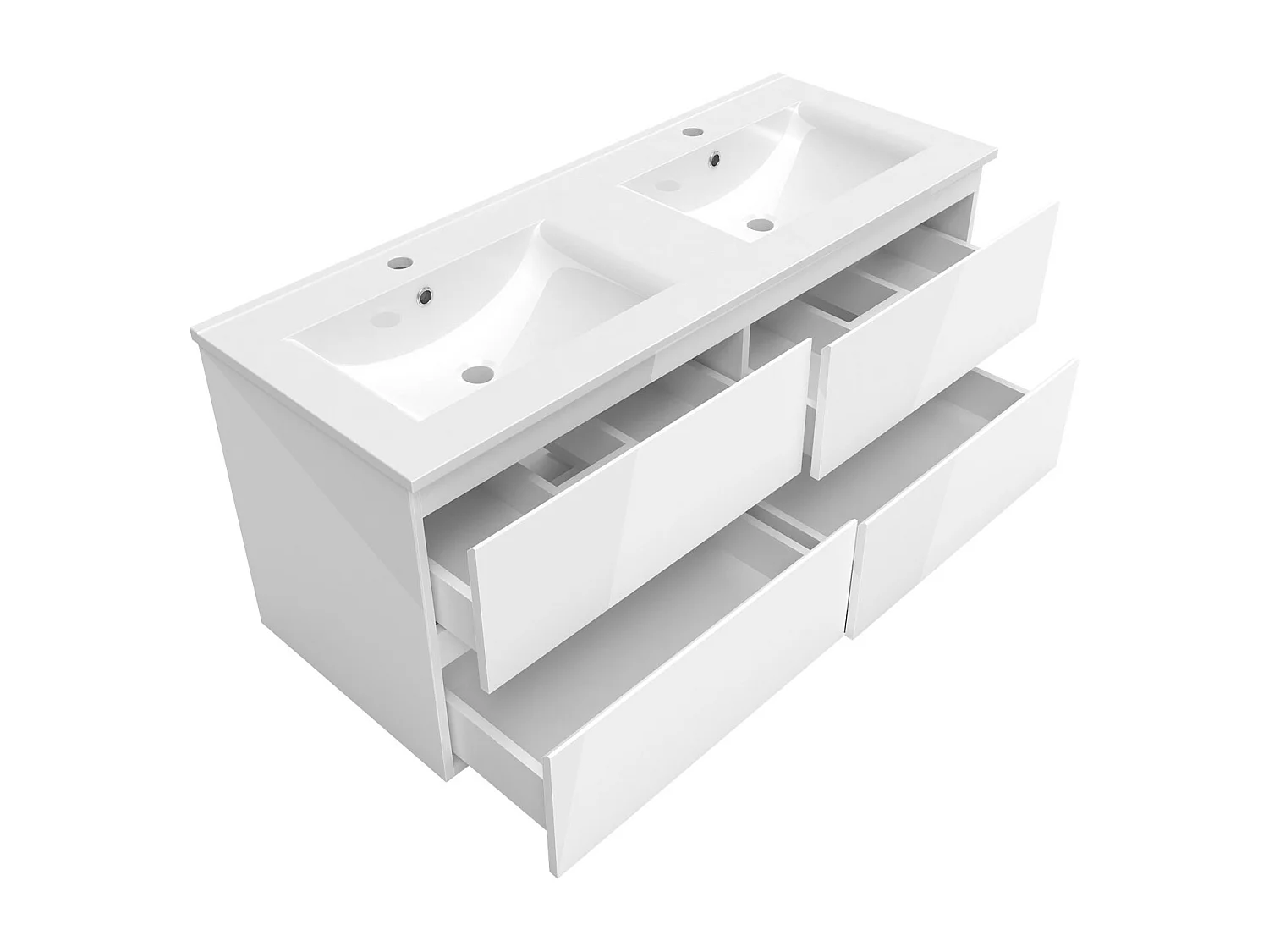 AICA Ensemble de meubles de salle de bain 120cm Vasque céramique + meuble  haut + miroir lumineux tricolore, Suspendu, Brillance, Blanc