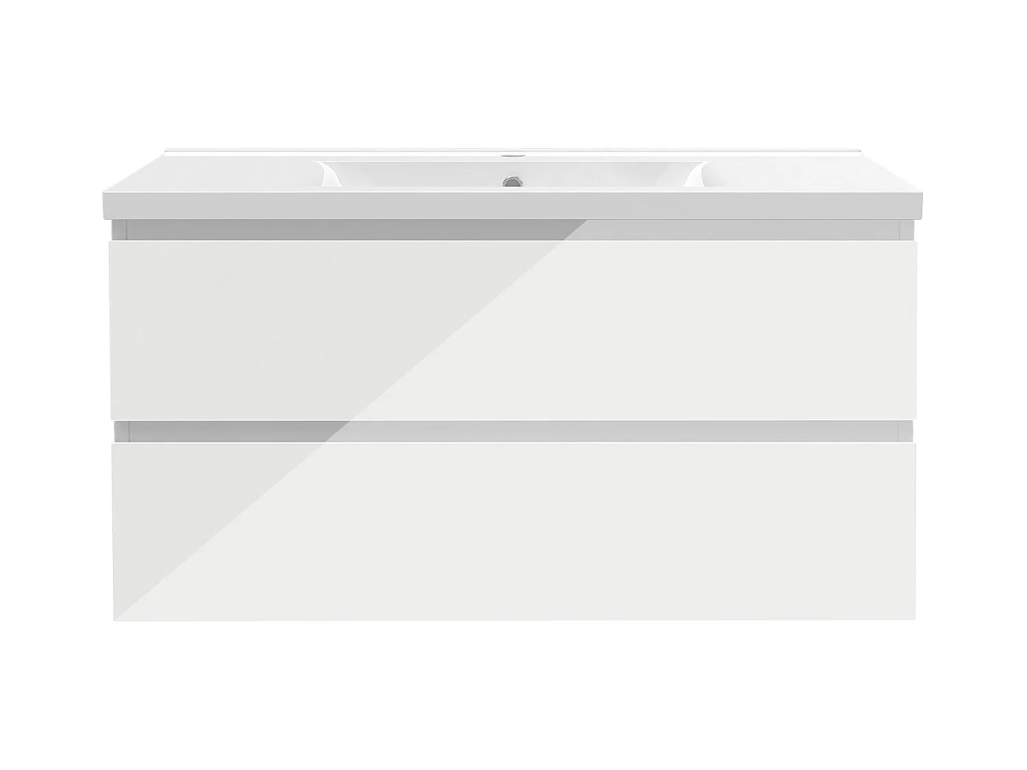 AICA Ensemble de meubles de salle de bain 100 cm avec vasque suspendu 2 portes, Brillance, Blanc