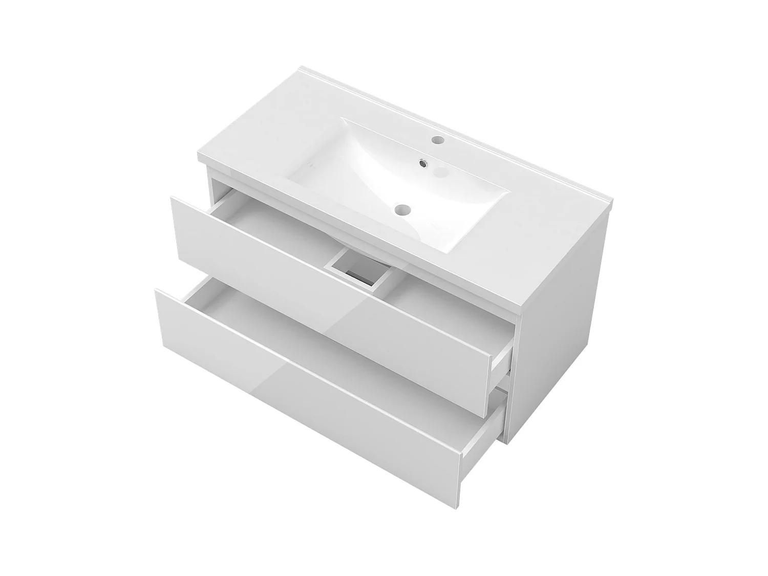 AICA Ensemble de meubles de salle de bain 100 cm avec vasque suspendu 2 portes, Brillance, Blanc
