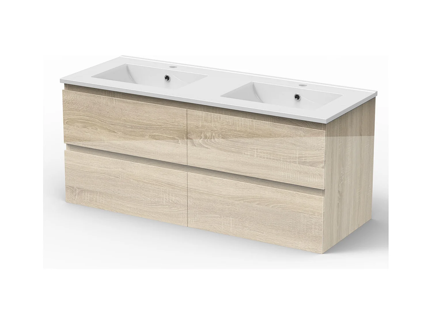 AICA Ensemble de meubles de salle de bain 120cm avec double vasque , Brillance, Chêne