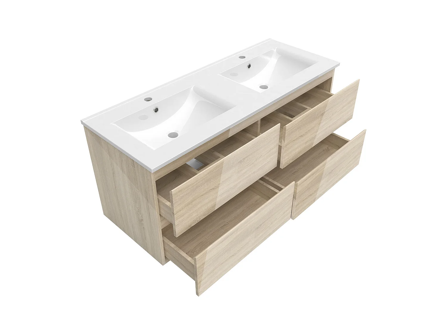 AICA Ensemble de meubles de salle de bain 120cm avec double vasque , Brillance, Chêne