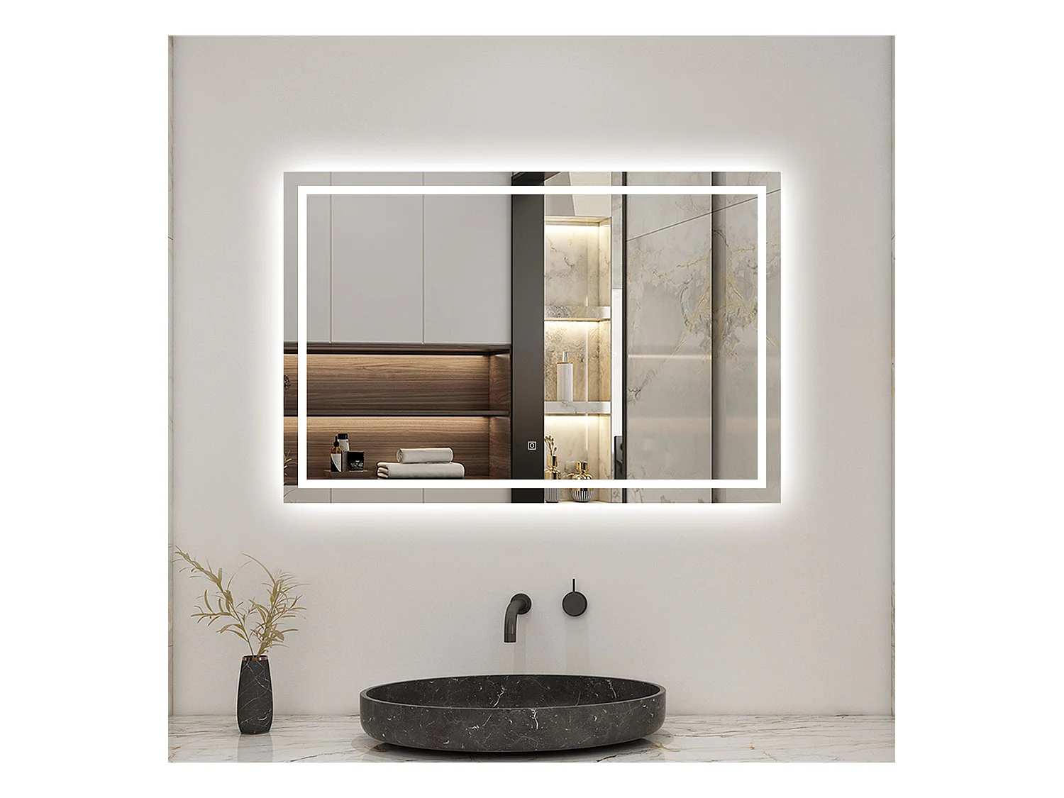AICA Miroir 120x80cm Tricolore + Dimmable， Miroir lumineux avec Anti-Buée + Mémoire, IP44 HD Verre Miroir-Mural