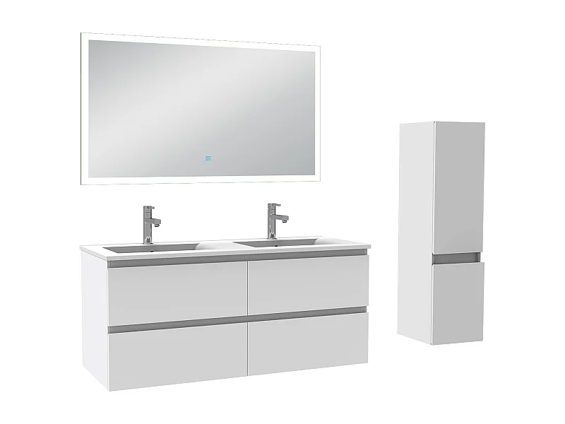 AICA Ensemble de meubles de salle de bain 120cm avec vasque et colonne et miroir lumineux 3 couleurs Blanc