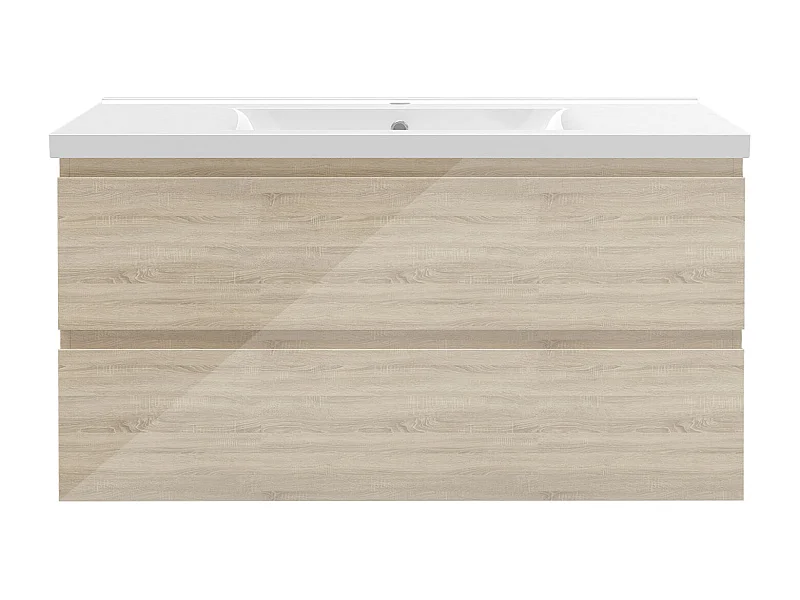 AICA Ensemble de meubles de salle de bain 100 cm avec vasque suspendu 2 portes, Brillance, Chêne