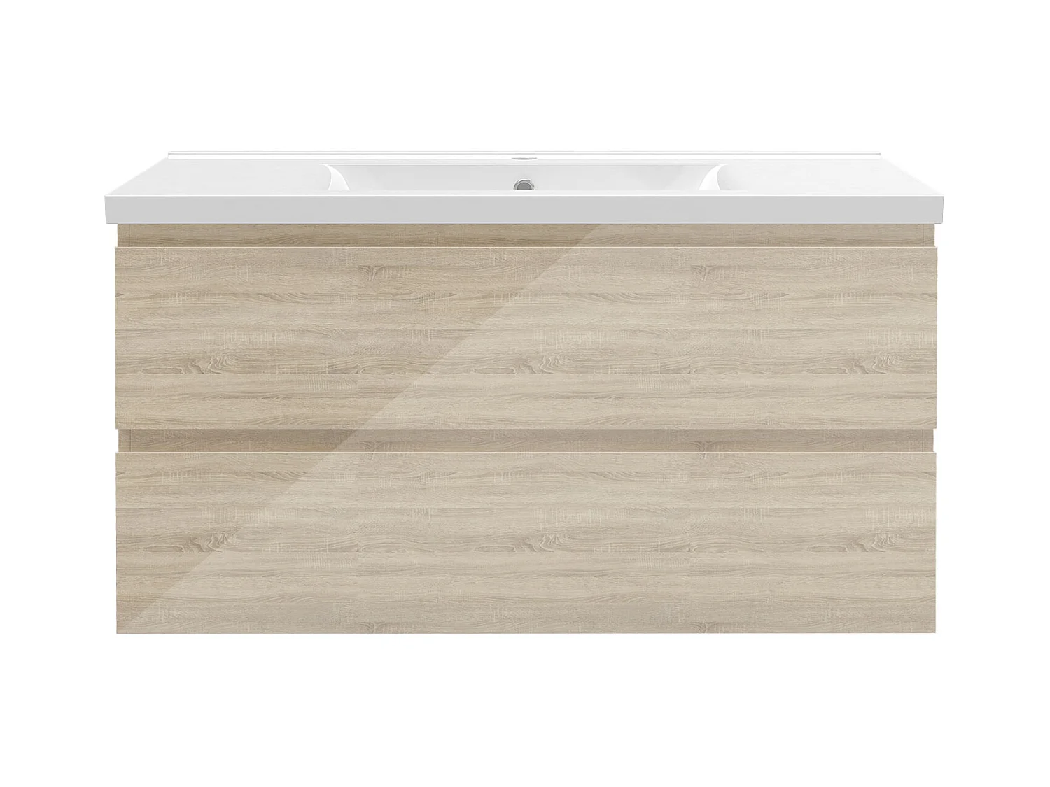 AICA Ensemble de meubles de salle de bain 100 cm avec vasque suspendu 2 portes, Brillance, Chêne