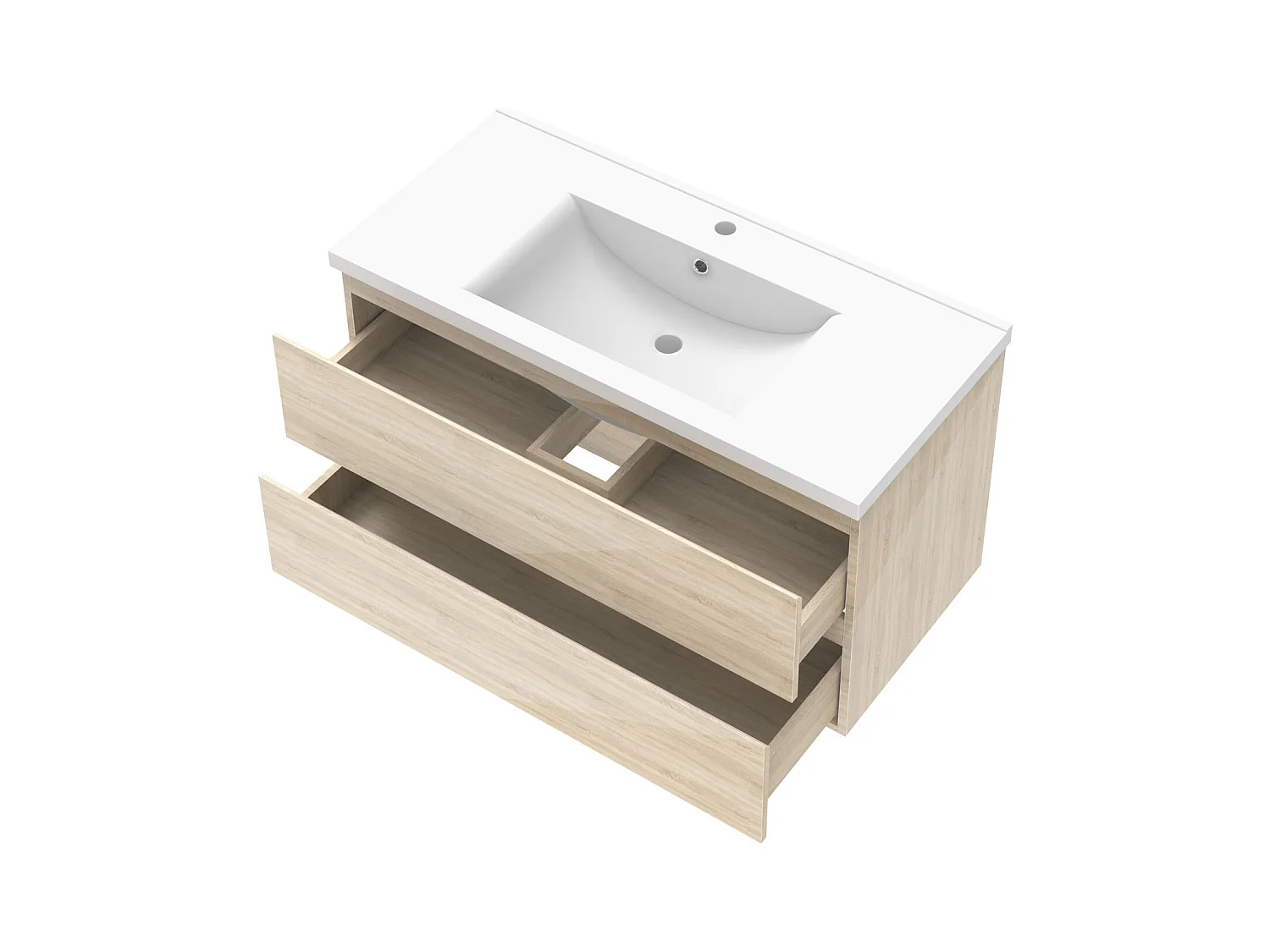 AICA Ensemble de meubles de salle de bain 100 cm avec vasque suspendu 2 portes, Brillance, Chêne