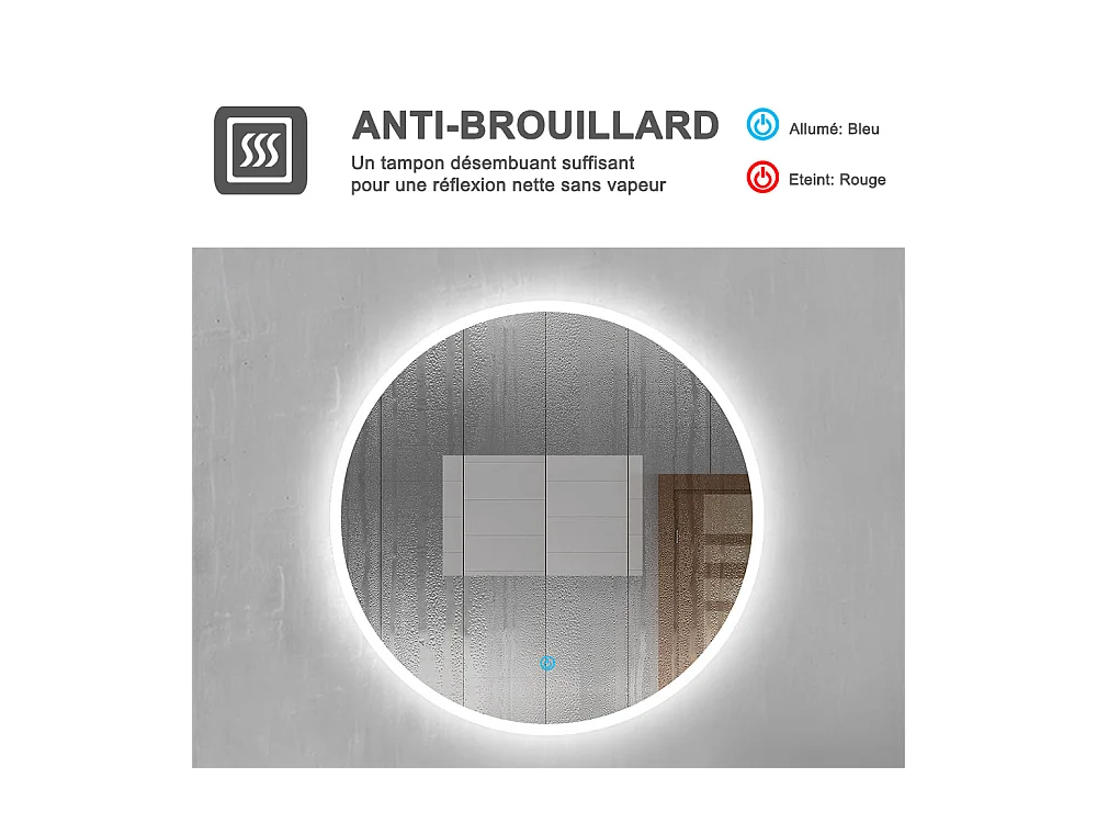 AICA Miroir avec Éclairage Rond 120cm  Anti-buée, Dimmable, Mémoire, Arrêt automatique, IP44 HD Verre Trempé Vertical Miroir-LED