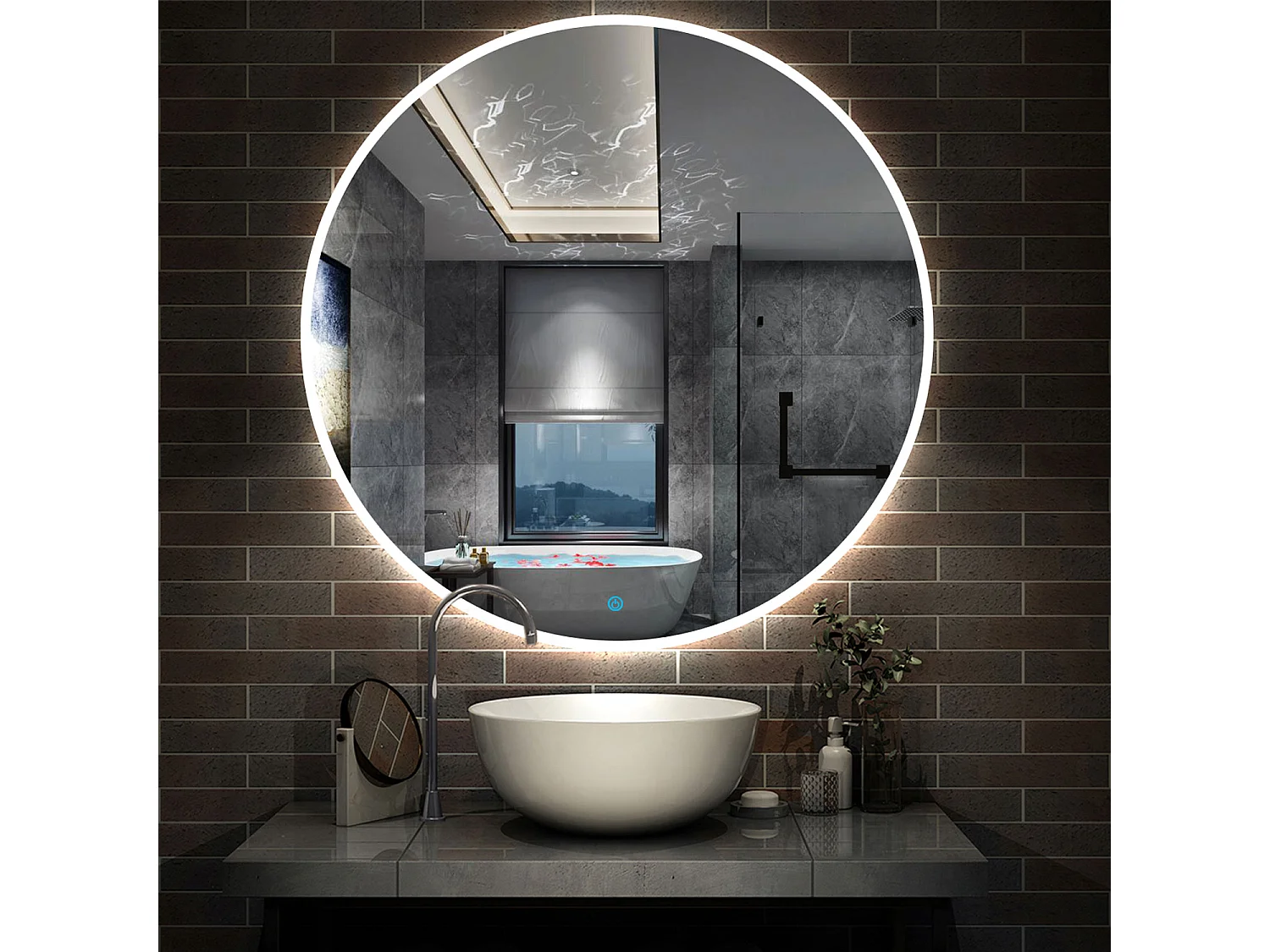 AICA Miroir avec Éclairage Rond 120cm  Anti-buée, Dimmable, Mémoire, Arrêt automatique, IP44 HD Verre Trempé Vertical Miroir-LED