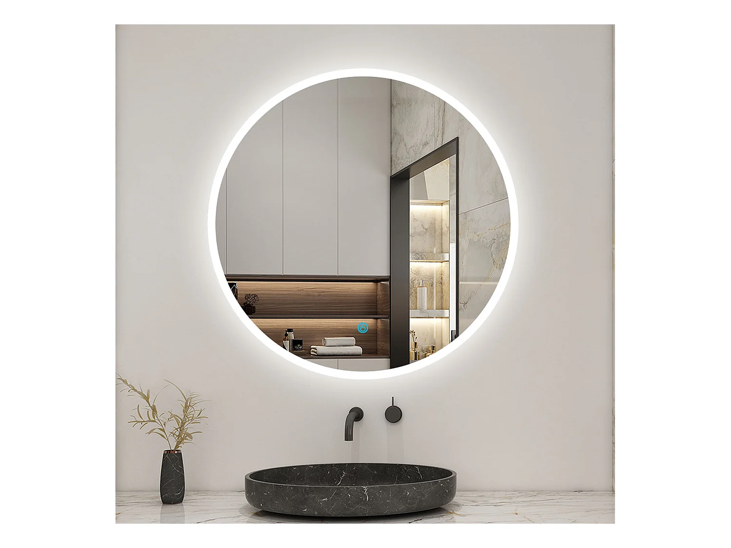 AICA Miroir Rond 60cm Dimmable avec 3 couleurs,Anti-buée, Fonction Mémoire，IP44 HD Verre Miroir-Mural