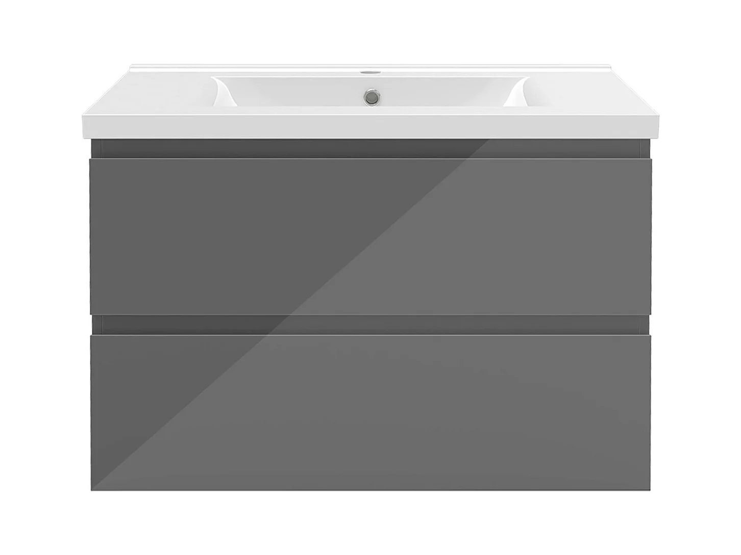 AICA Ensemble de meubles de salle de bain 80 cm avec vasque, 2 tiroirs à fermeture amortie - meuble suspendu , Brillance, Anthracite