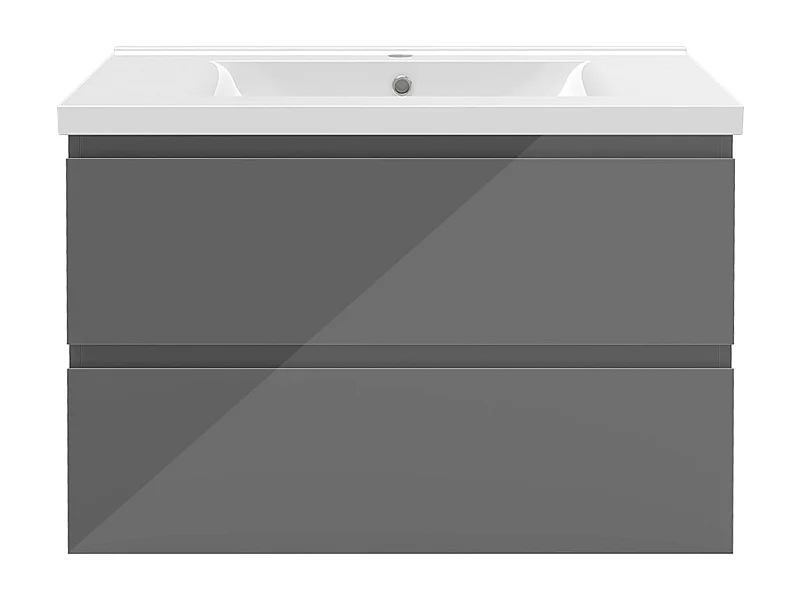 AICA Ensemble de meubles de salle de bain 80 cm avec vasque, 2 tiroirs à fermeture amortie - meuble suspendu , Brillance, Anthracite