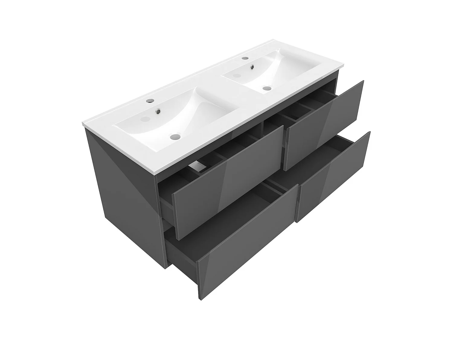 AICA Ensemble de meubles de salle de bain 120cm Vasque céramique + meuble  haut + miroir lumineux tricolore, Suspendu, Brillance, Anthracite