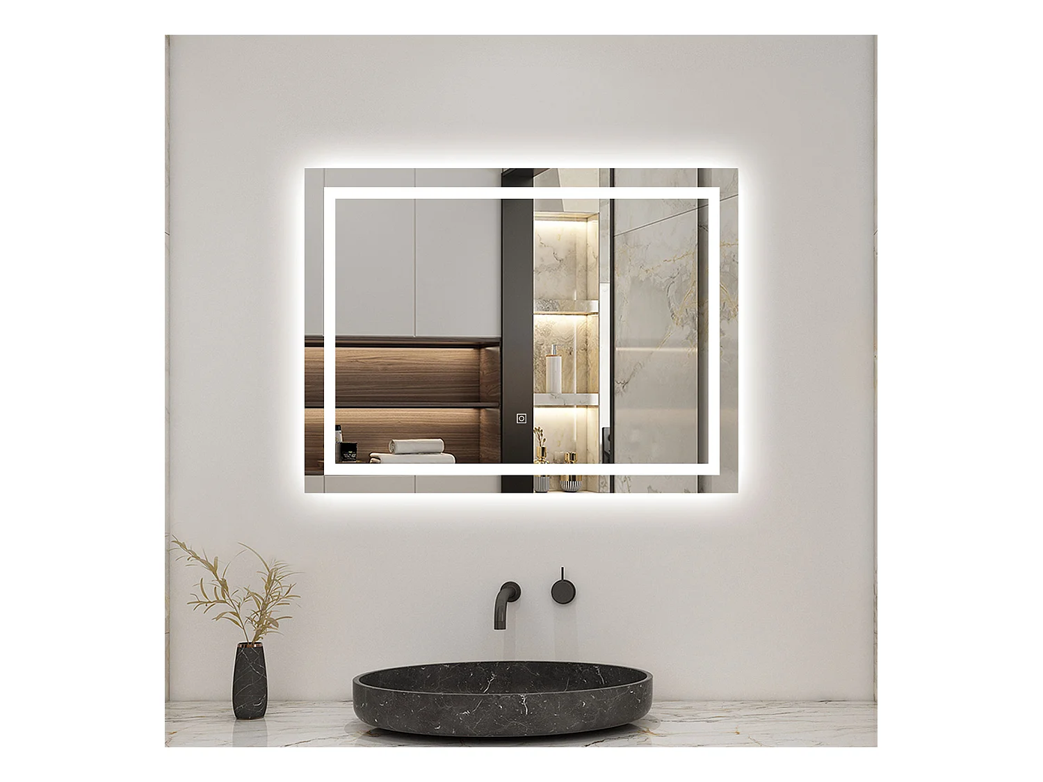 AICA Miroir 100x60cm Tricolore + Dimmable， Miroir lumineux avec Anti-Buée + Mémoire, IP44 HD Verre Miroir-Mural