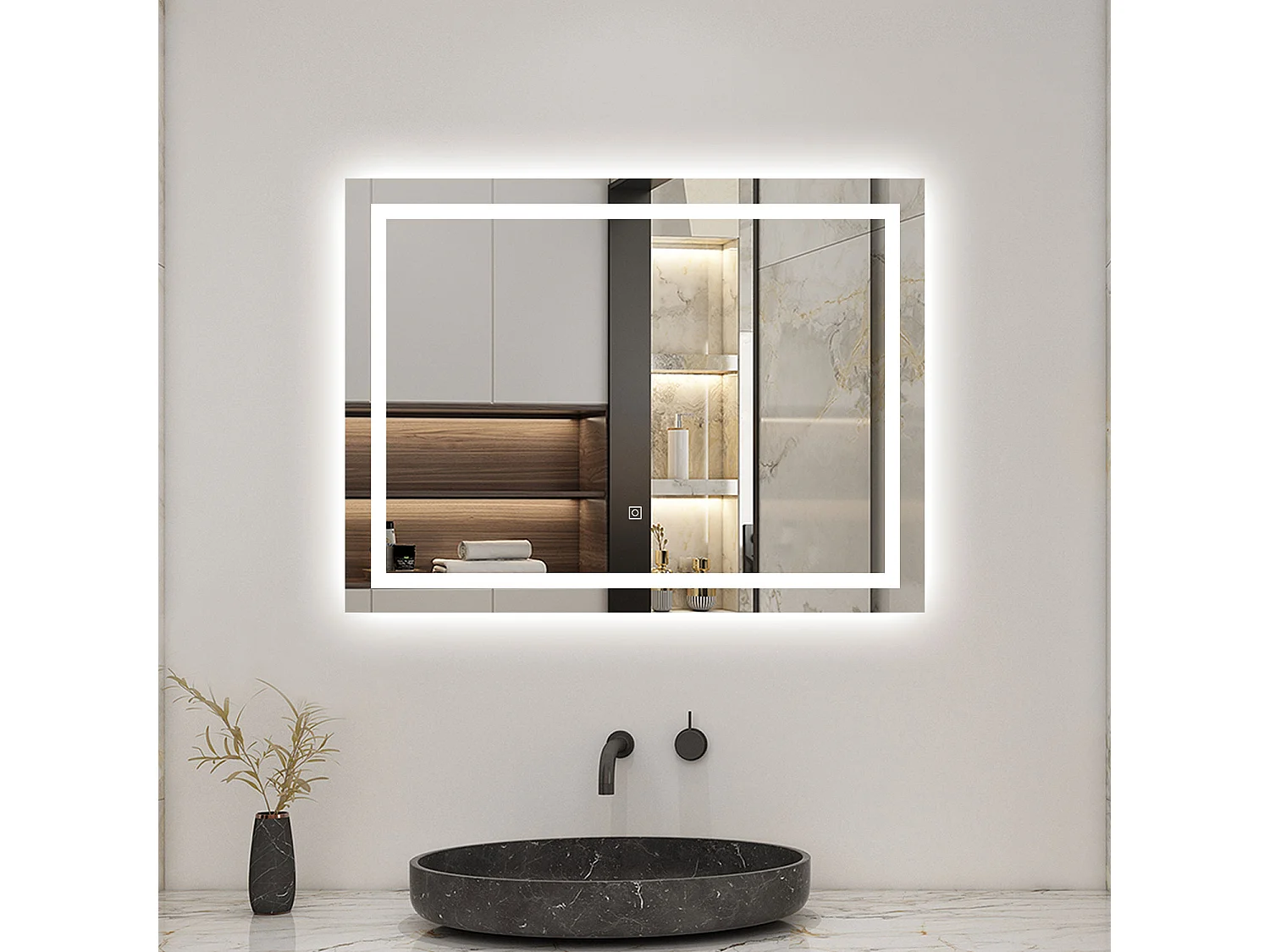 AICA Miroir 100x60cm Tricolore + Dimmable， Miroir lumineux avec Anti-Buée + Mémoire, IP44 HD Verre Miroir-Mural