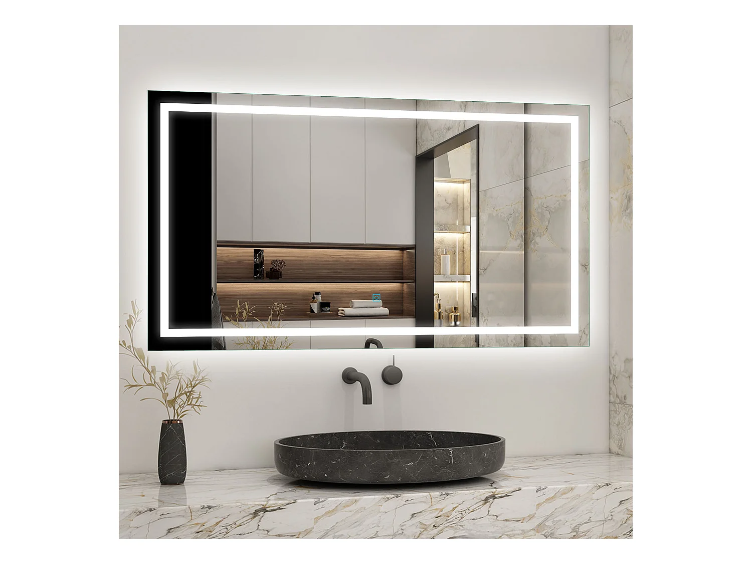 AICA Miroir LED Anti-buée, avec éclairage 120 x 70cm Dimmable, Fonction Mémoire, IP44 HD Verre Miroir-Mural