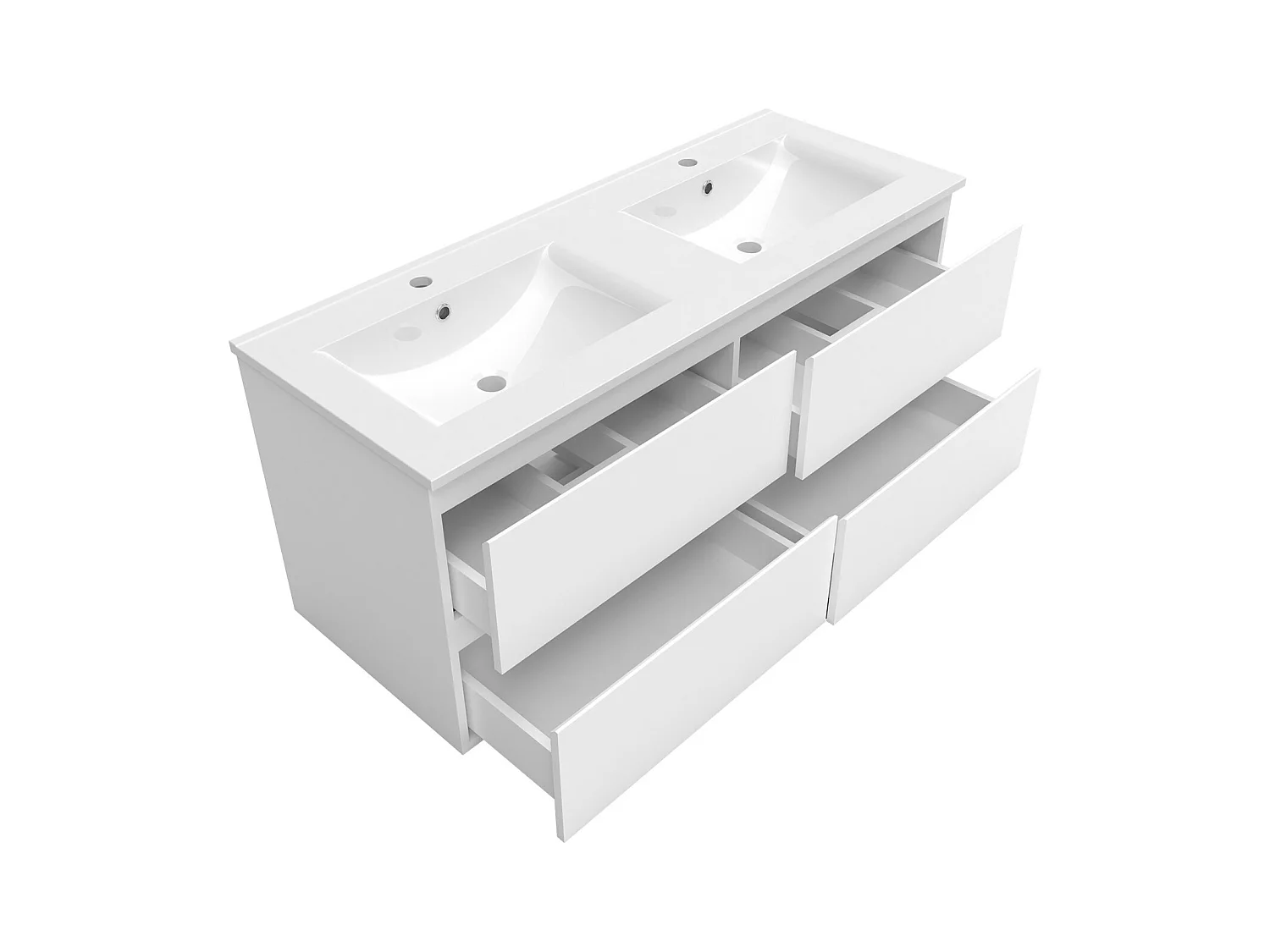 AICA Ensemble de meubles de salle de bain 120cm avec vasque céramique + deux meubles hauts + miroir lumineux,Suspendu,Matte,Blanc