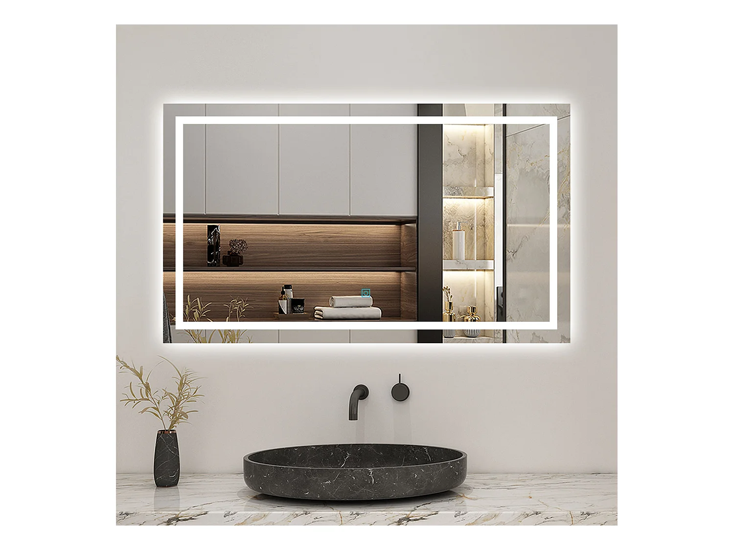 AICA Miroir 120x70cm Tricolore + Dimmable， Miroir lumineux avec Anti-Buée + Mémoire, IP44 HD Verre Miroir-Mural