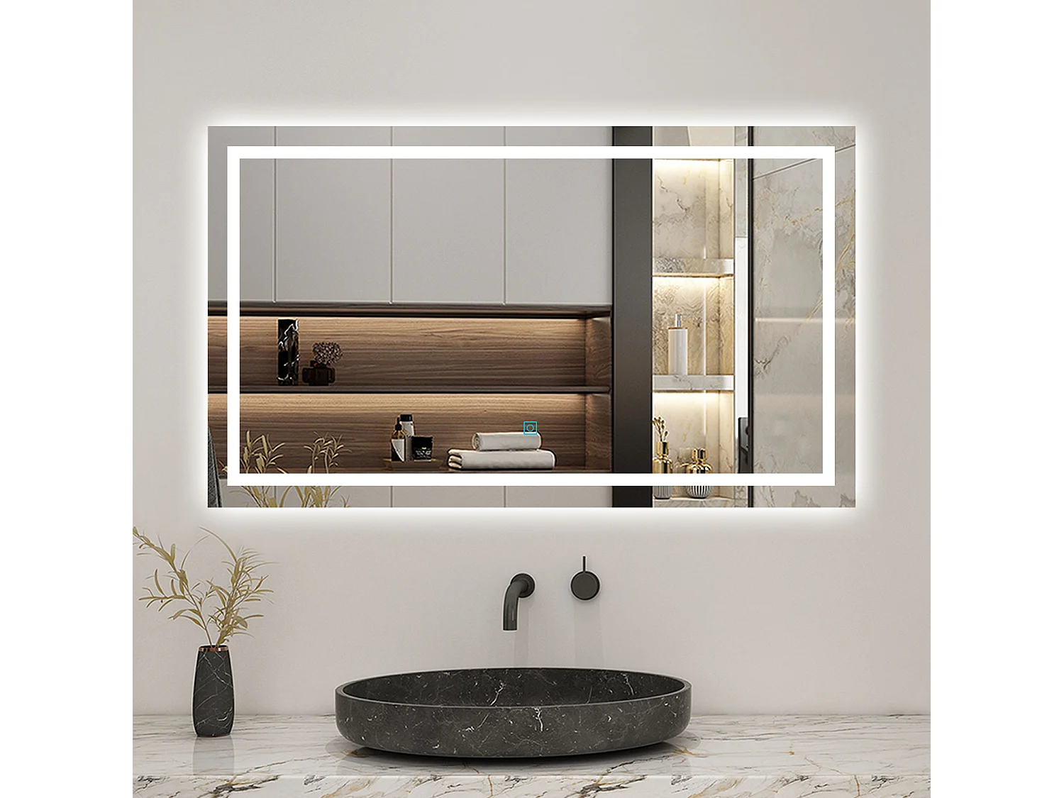 AICA Miroir 120x70cm Tricolore + Dimmable， Miroir lumineux avec Anti-Buée + Mémoire, IP44 HD Verre Miroir-Mural