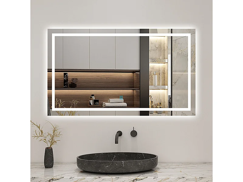 AICA Miroir 120x70cm Tricolore + Dimmable， Miroir lumineux avec Anti-Buée + Mémoire, IP44 HD Verre Miroir-Mural