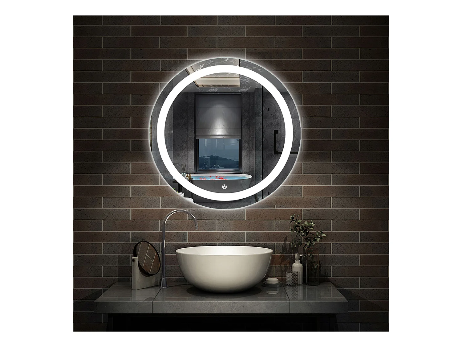 AICA Miroir avec Éclairage Rond 60cm  Anti-buée, Dimmable, Fonction Mémoire, Arrêt Automatique en 1h, IP44 HD Verre Trempé Vertical Miroir-LED