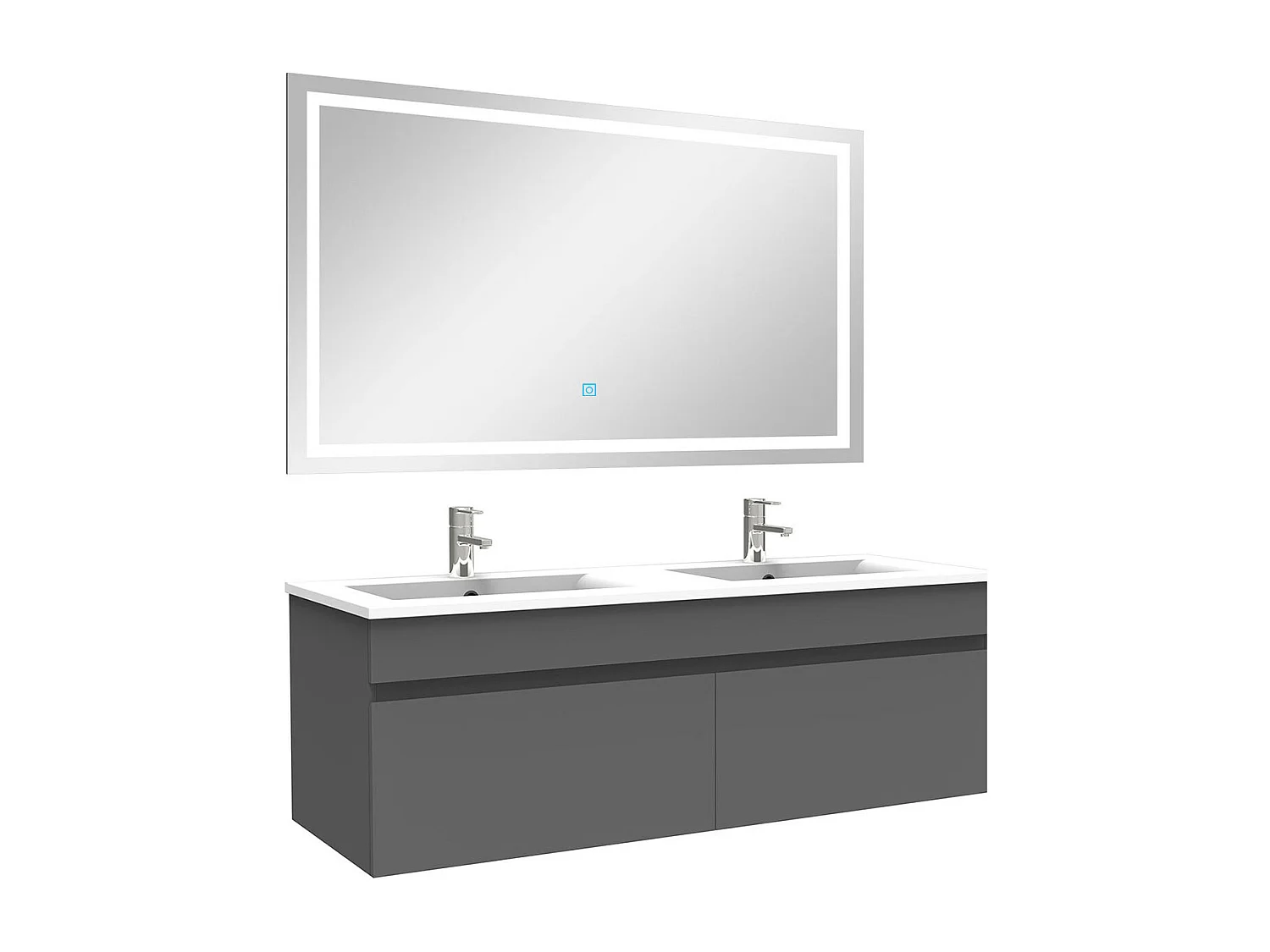AICA Ensemble de meubles de salle de bain 120cm Anthracite double vasque + miroir led 3 couleurs + dimmable